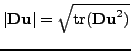 $ \vert\textbf{Du}\vert=\sqrt{\textnormal{tr}(\textbf{Du}^2)}$