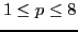 $ 1\le p\le 8$
