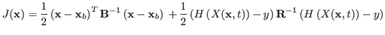 $\displaystyle J({\bf x})=\frac{1}{2}\left({\bf x}-{\bf x}_b\right)^T{{\bf B}^{-...
...bf x},t)\right)-y\right){{\bf R}^{-1}}\left(H\left(X({\bf x},t)\right)-y\right)$